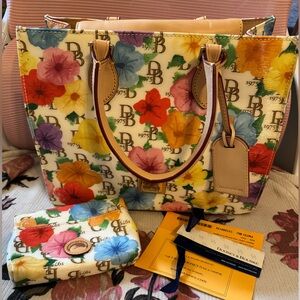Dooney & Bourke Floral Janine Tote in Cream with Multicolor Blossoms